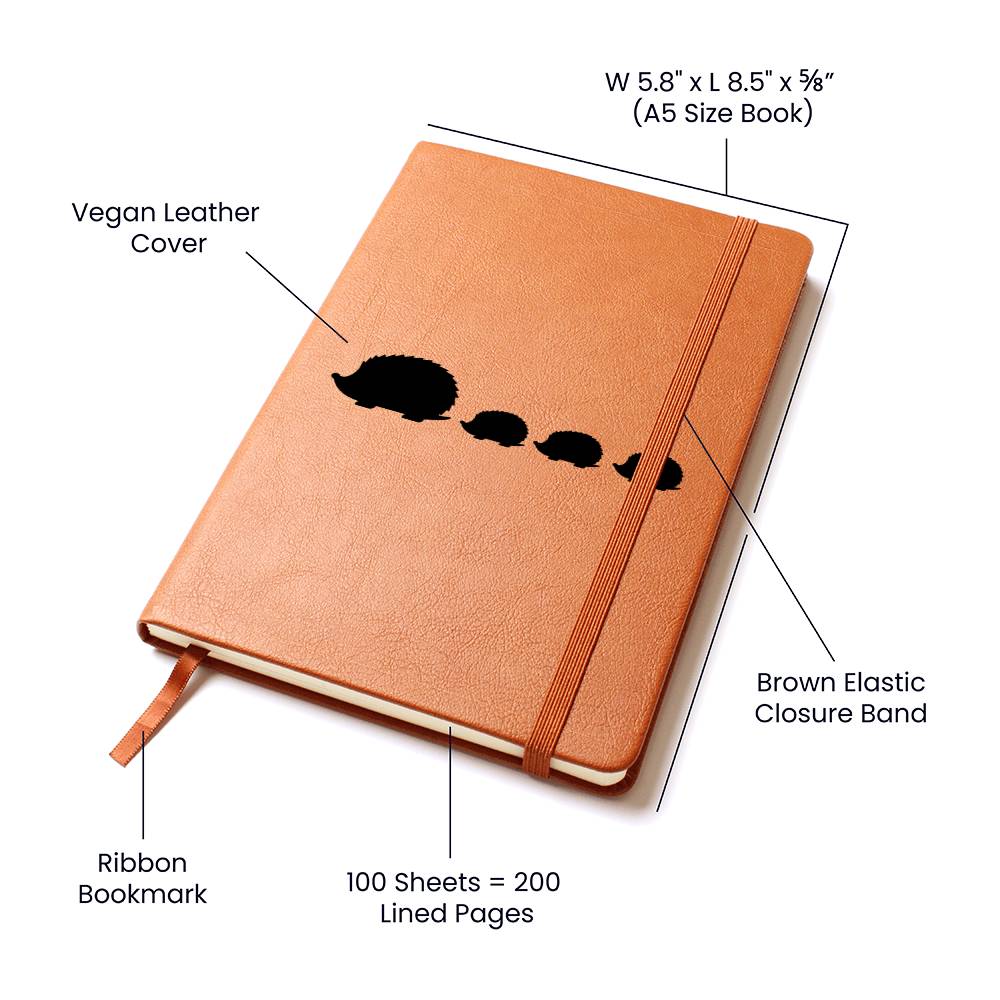 Mama Hedgehog With 3 Hoglets - Vegan Leather Journal