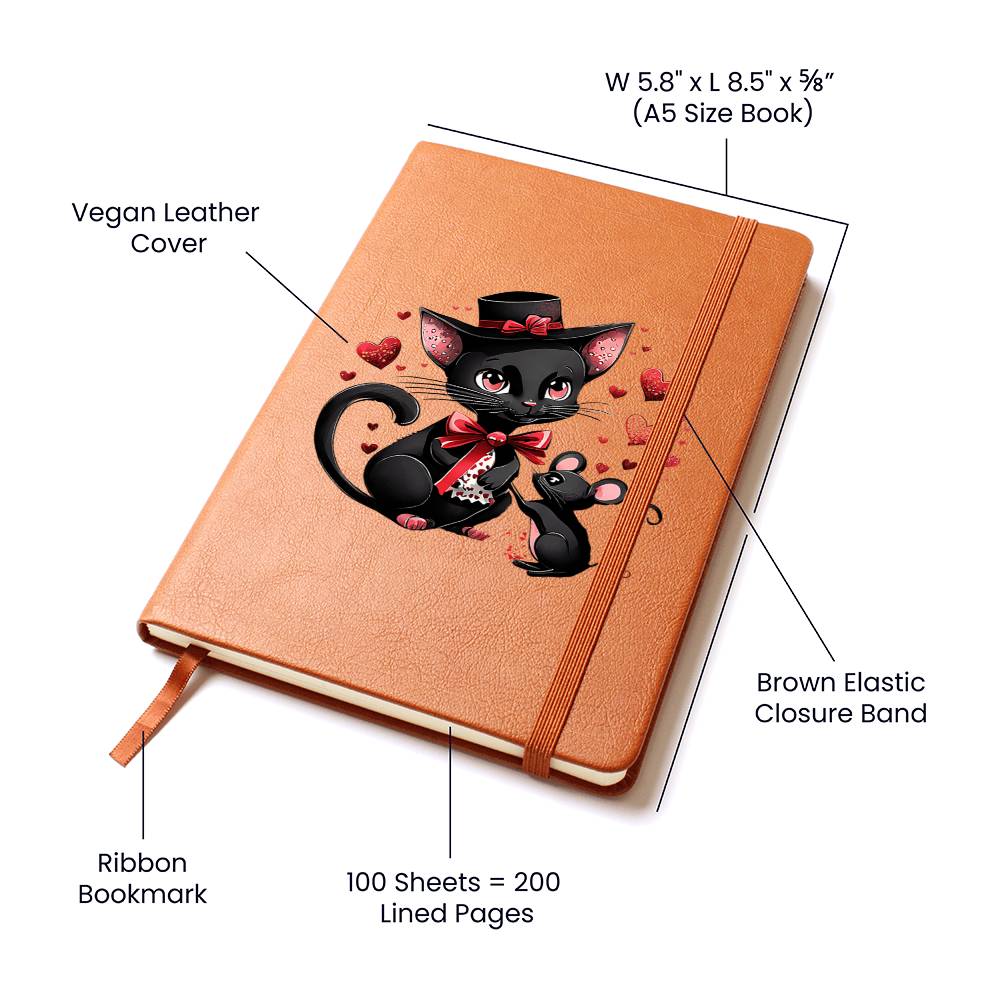 Valentine's Day Black Cat 049 - Vegan Leather Journal
