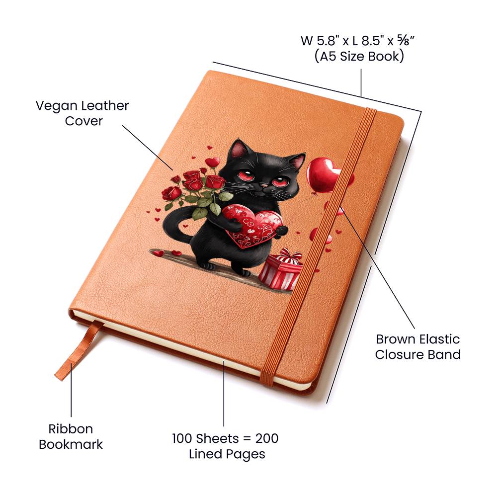 Valentine's Day Black Cat 029 - Vegan Leather Journal
