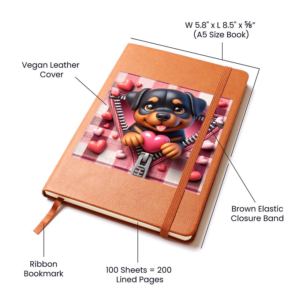 Valentine's Day Dog And Zipper 019 - Vegan Leather Journal