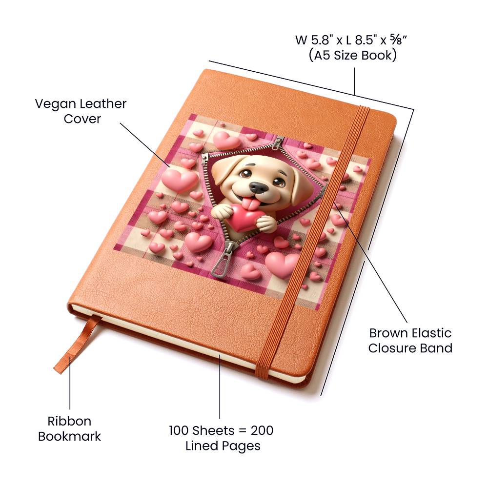 Valentine's Day Dog And Zipper 016 - Vegan Leather Journal