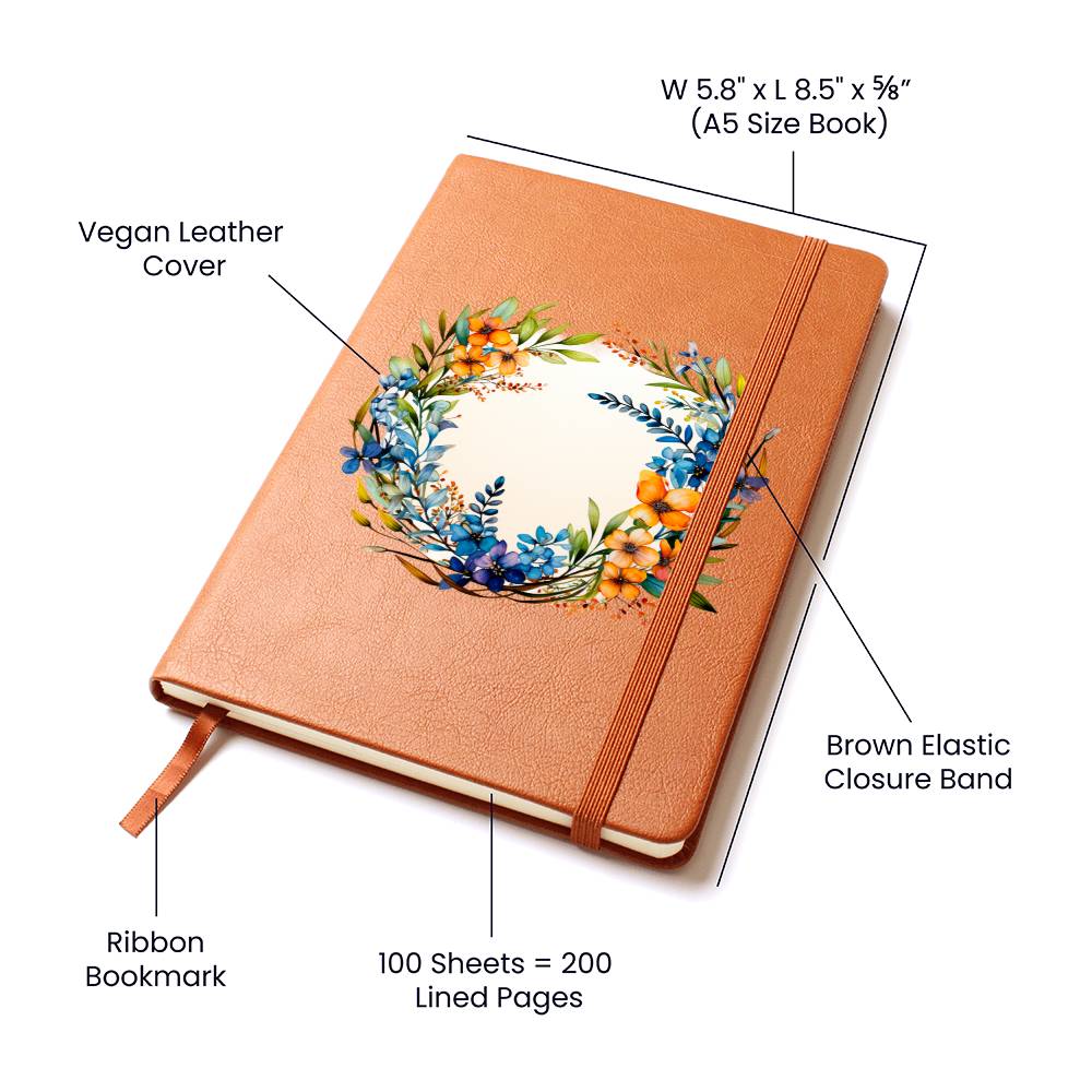 Floral Flower Wreath 009 - Vegan Leather Journal