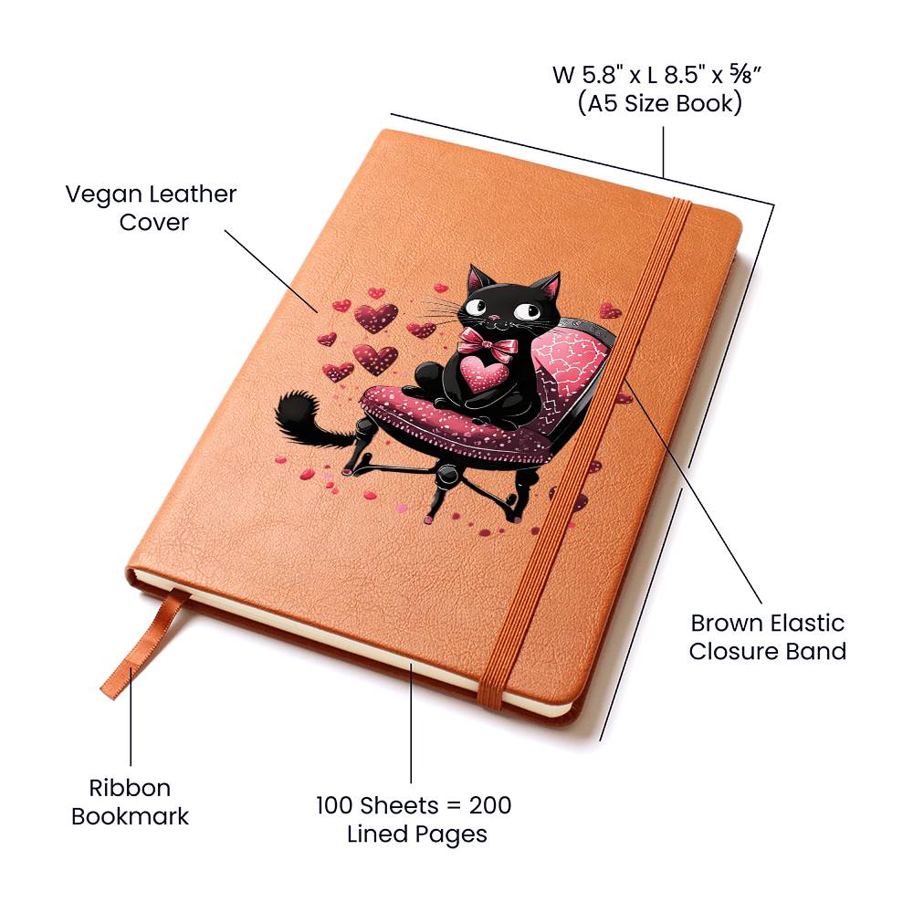 Valentine's Day Black Cat 078 - Vegan Leather Journal