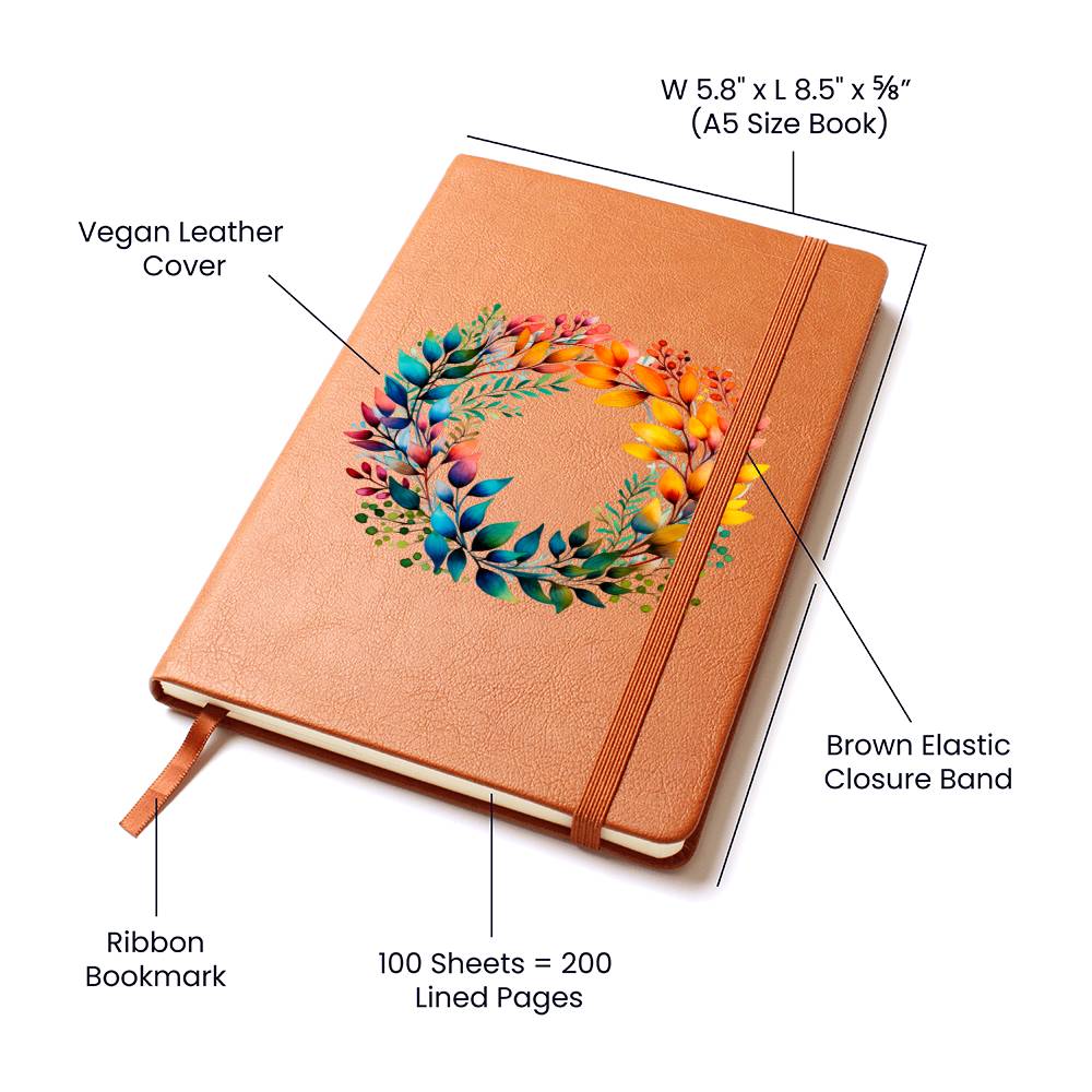 Floral Flower Wreath 120 - Vegan Leather Journal