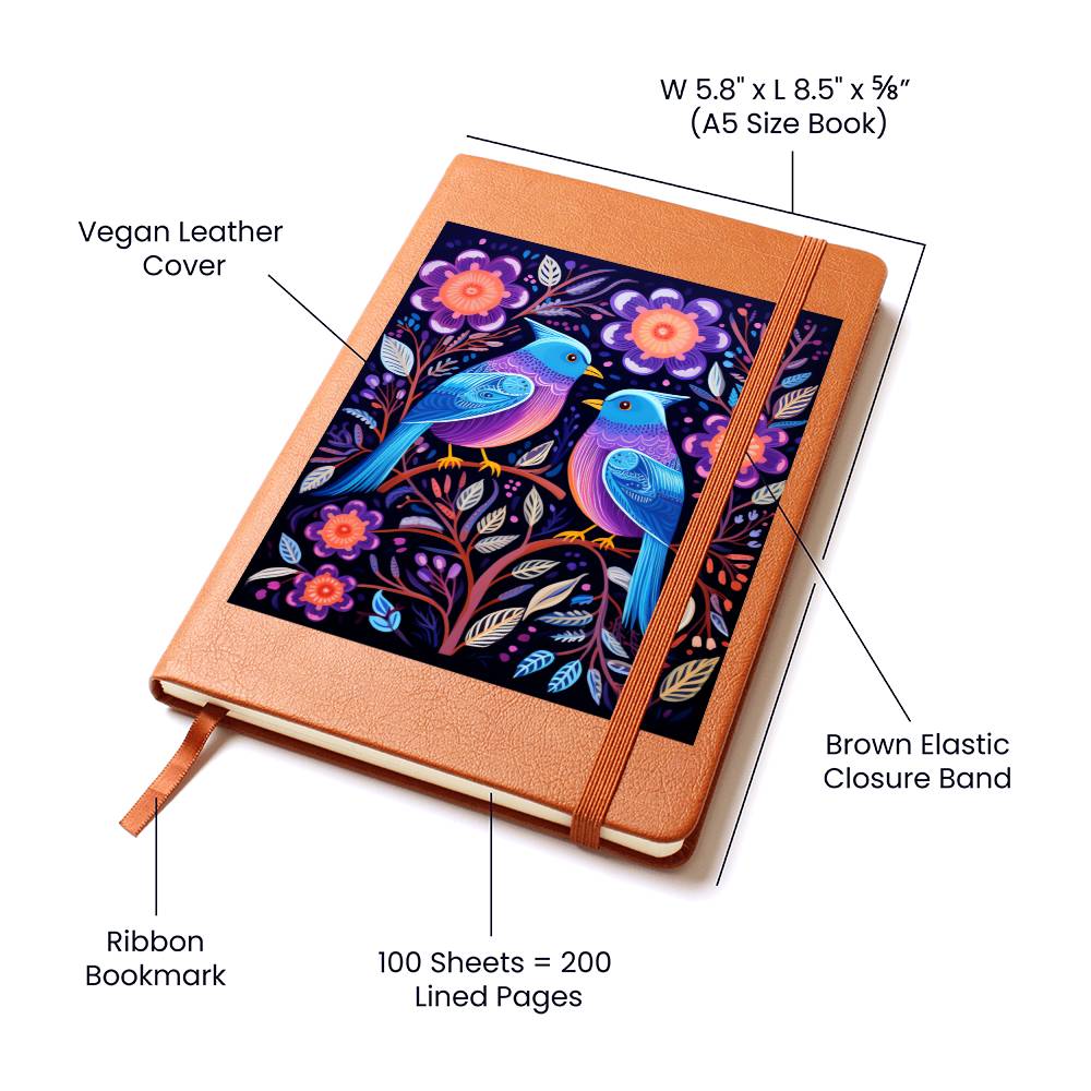 Birds And Floral Design 145 - Vegan Leather Journal