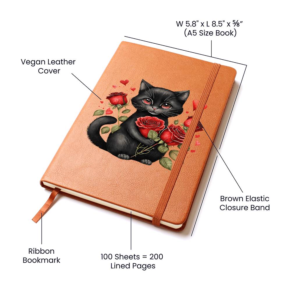 Valentine's Day Black Cat 008 - Vegan Leather Journal