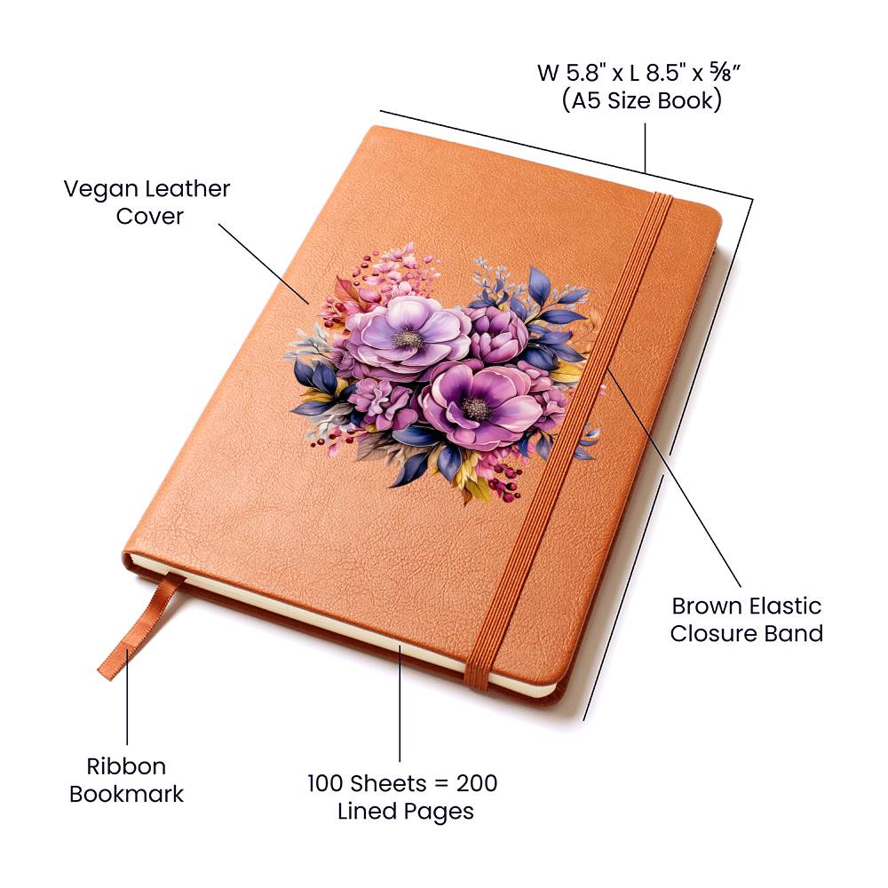 Floral Flower Wreath 054 - Vegan Leather Journal