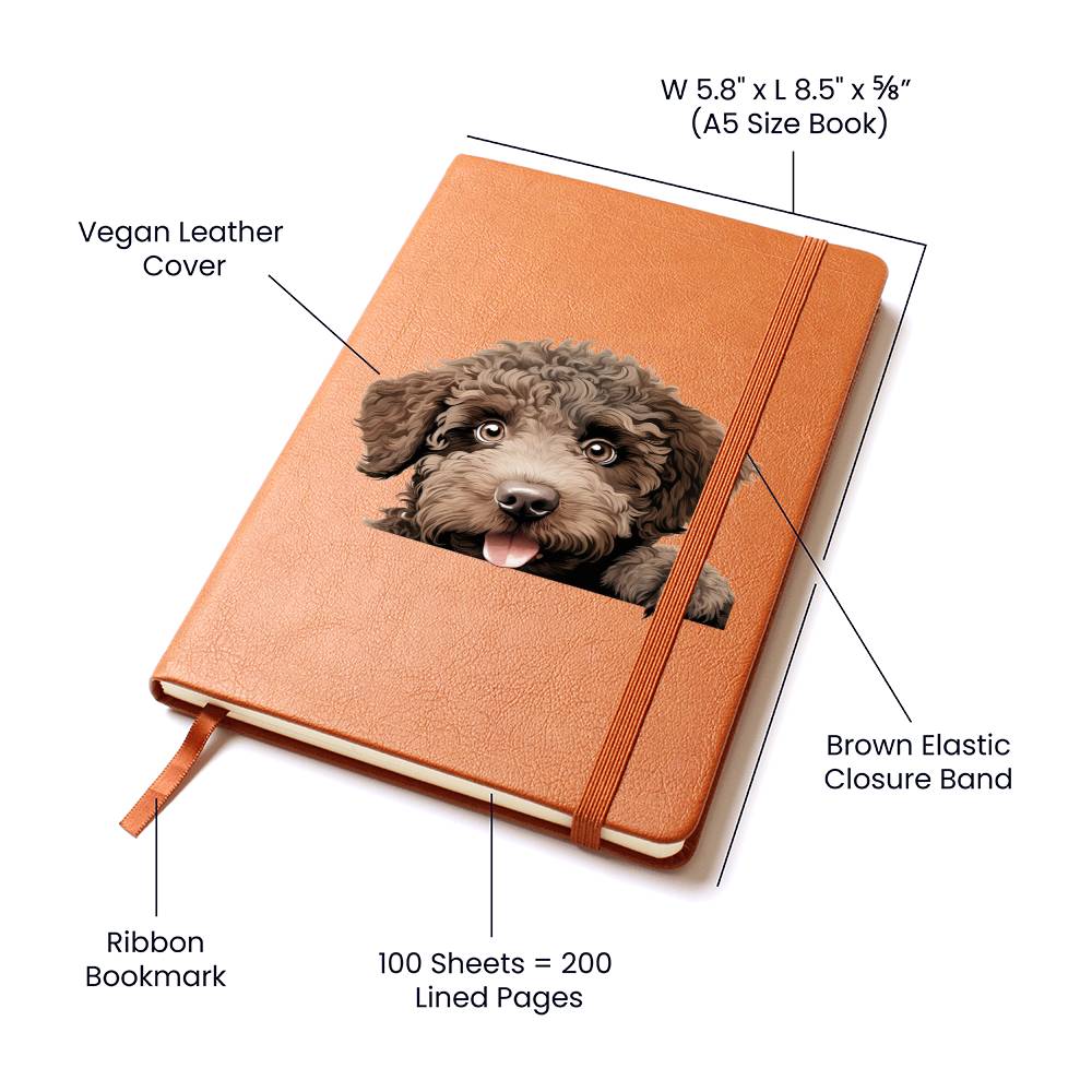 Spanish Water Dog Peeking - Vegan Leather Journal