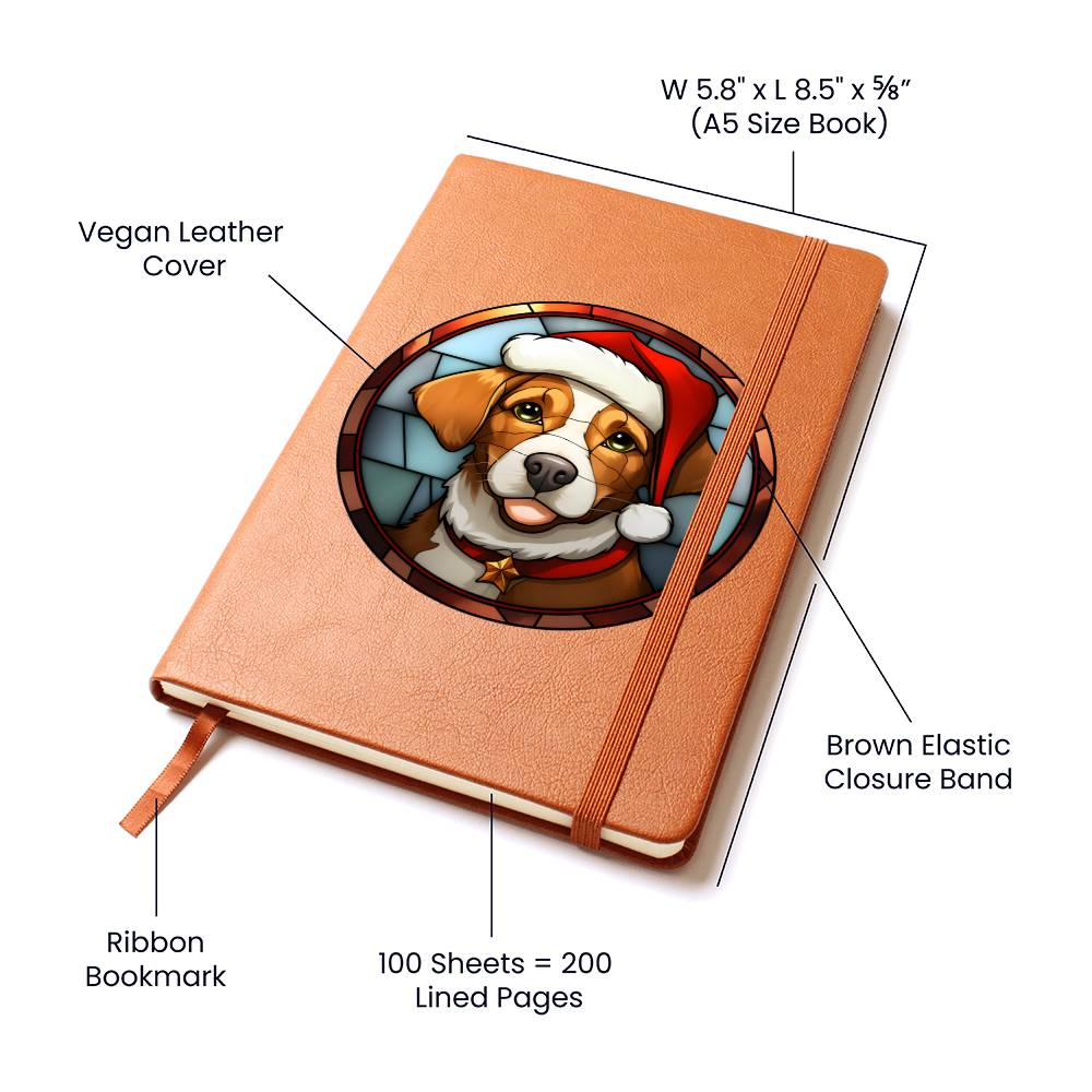 Dog Stained Glass Christmas Design 005 - Vegan Leather Journal