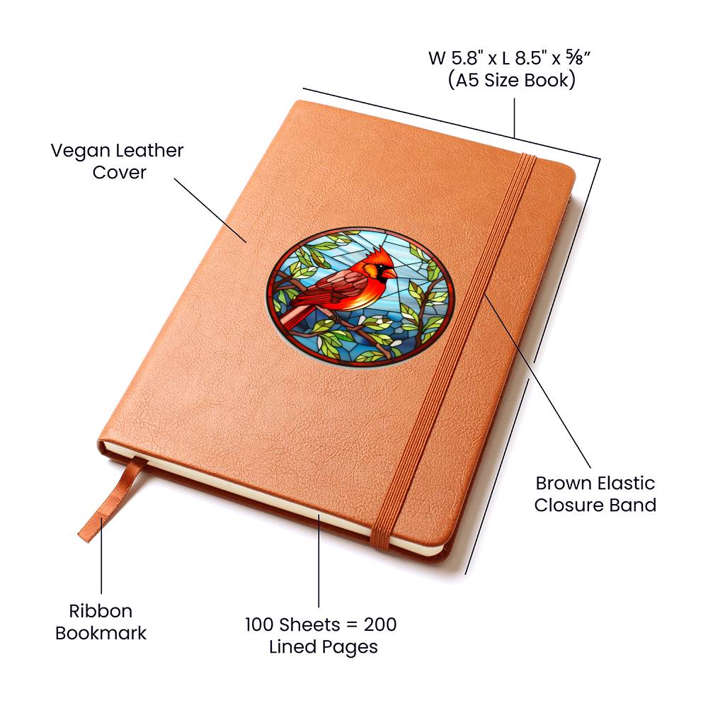 Christmas Red Cardinal Stained Glass Design 033 - Vegan Leather Journal