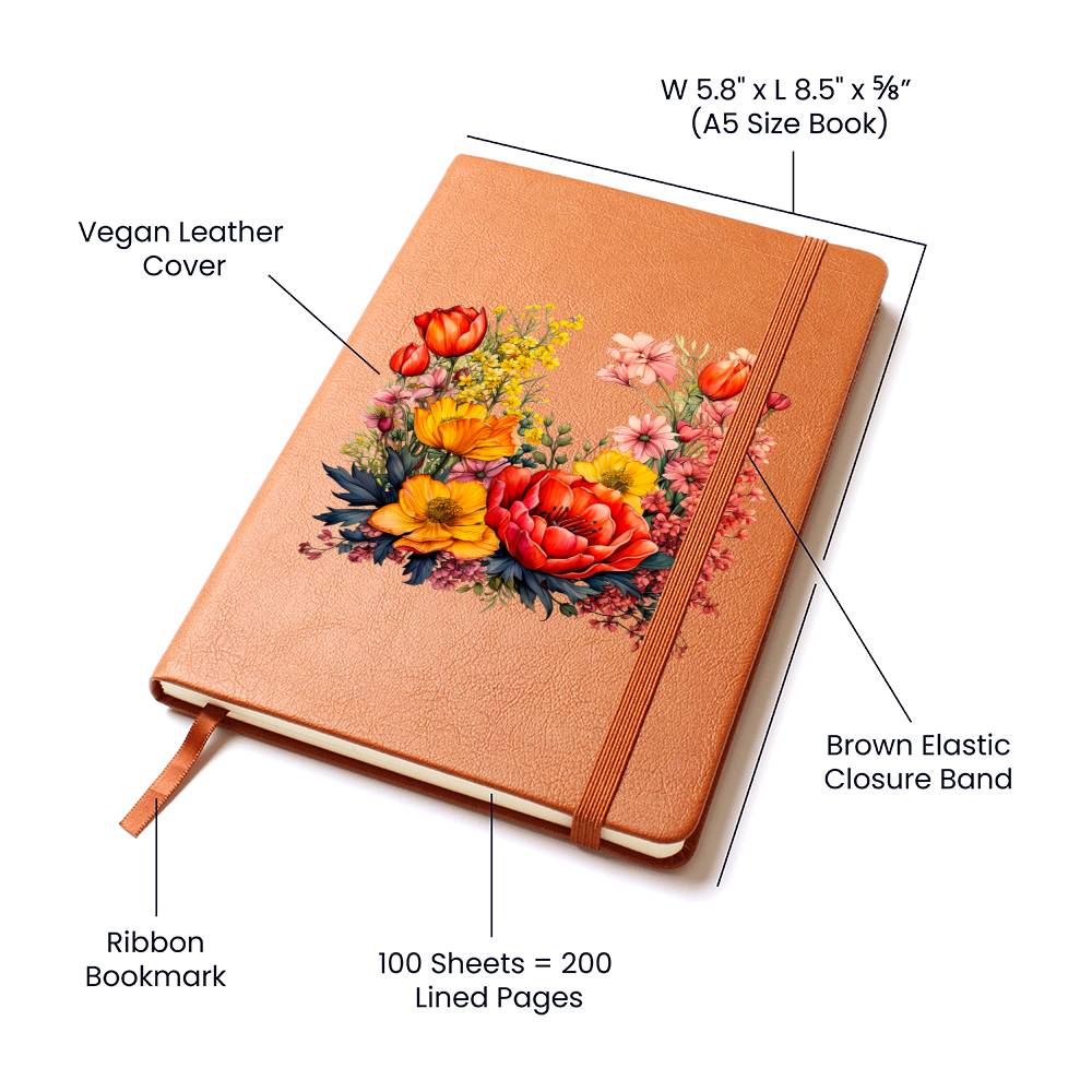 Floral Flower Wreath 058 - Vegan Leather Journal