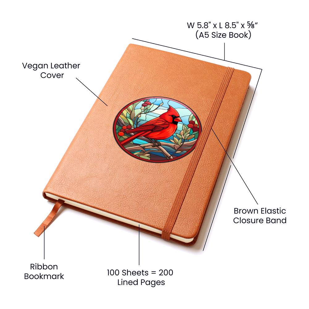 Christmas Red Cardinal Stained Glass Design 001 - Vegan Leather Journal