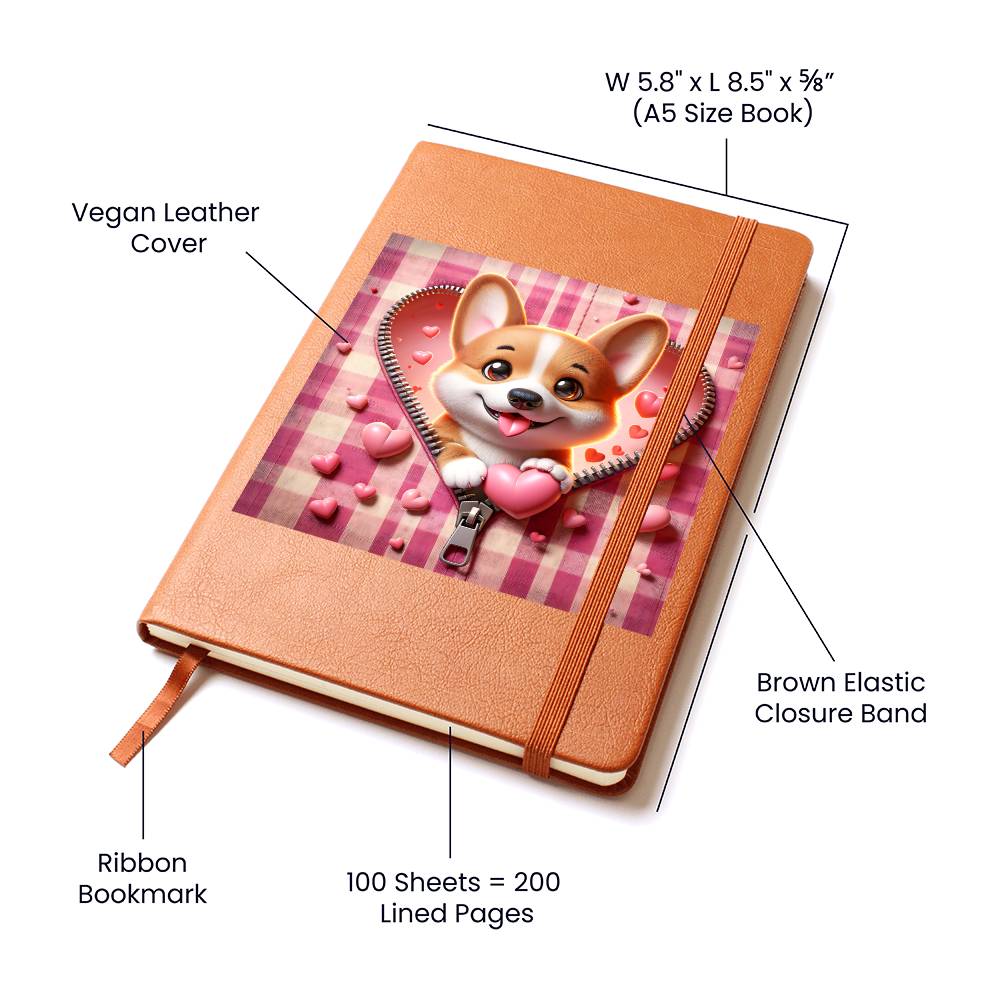 Valentine's Day Dog And Zipper 004 - Vegan Leather Journal