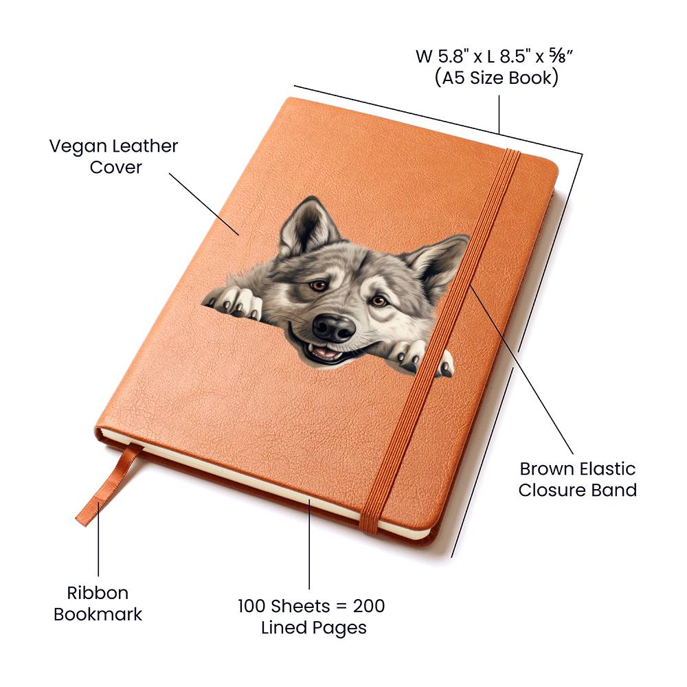 Norwegian Elkhound Peeking - Vegan Leather Journal