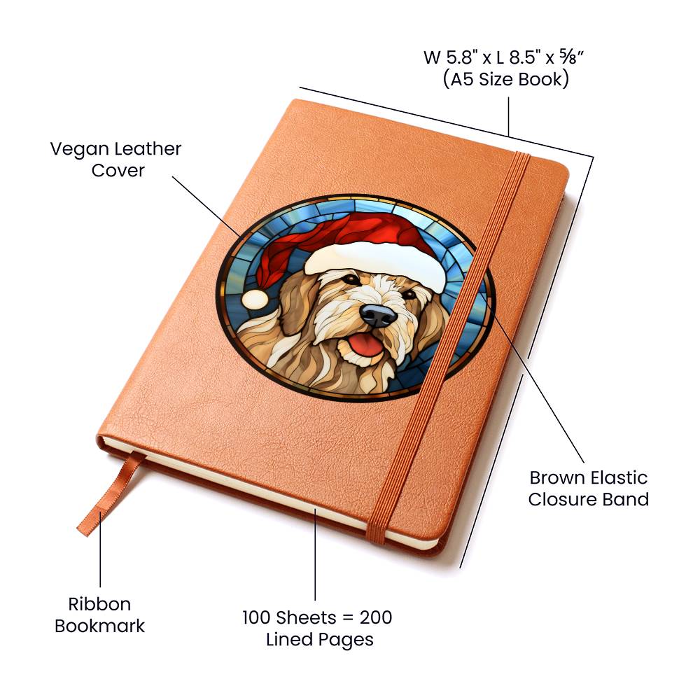 Dog Stained Glass Christmas Design 028 - Vegan Leather Journal