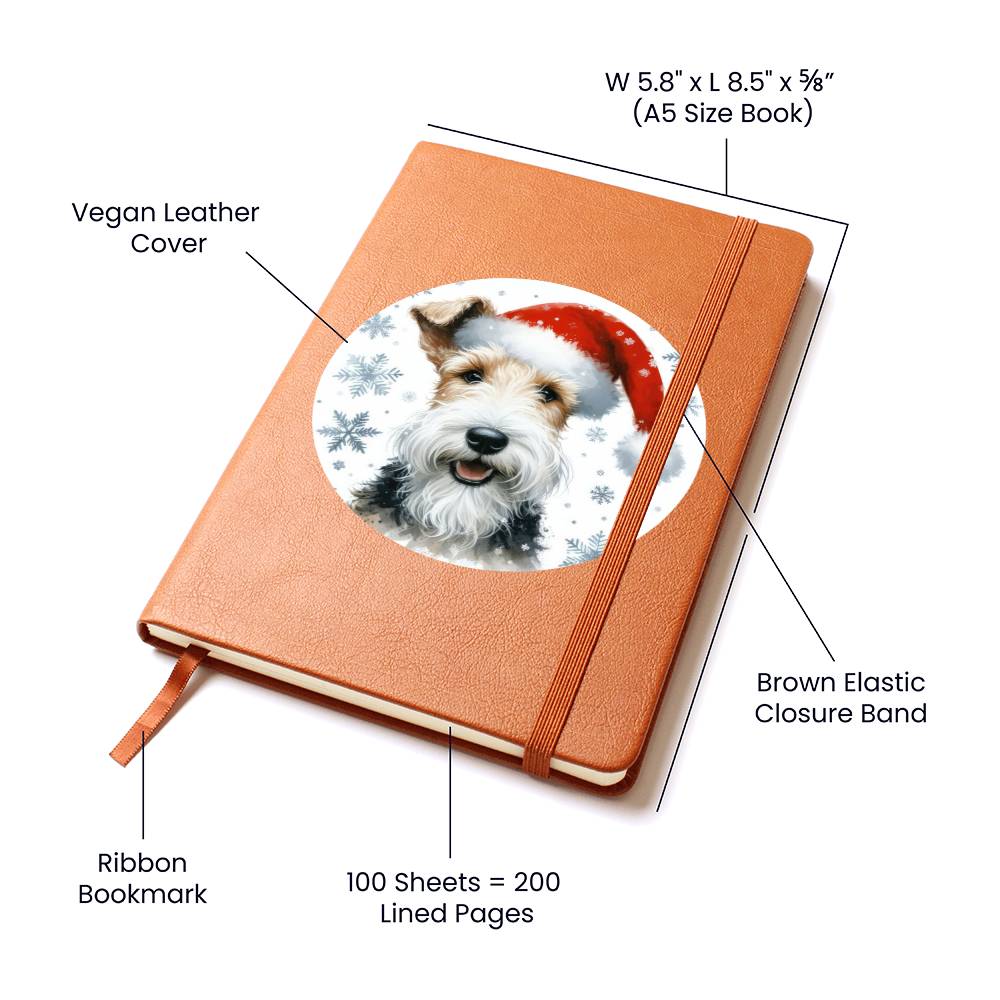 Christmas Dog - Wire Fox Terrier - Vegan Leather Journal