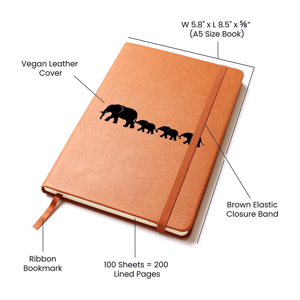 Mama Elephant With 3 Calves - Vegan Leather Journal