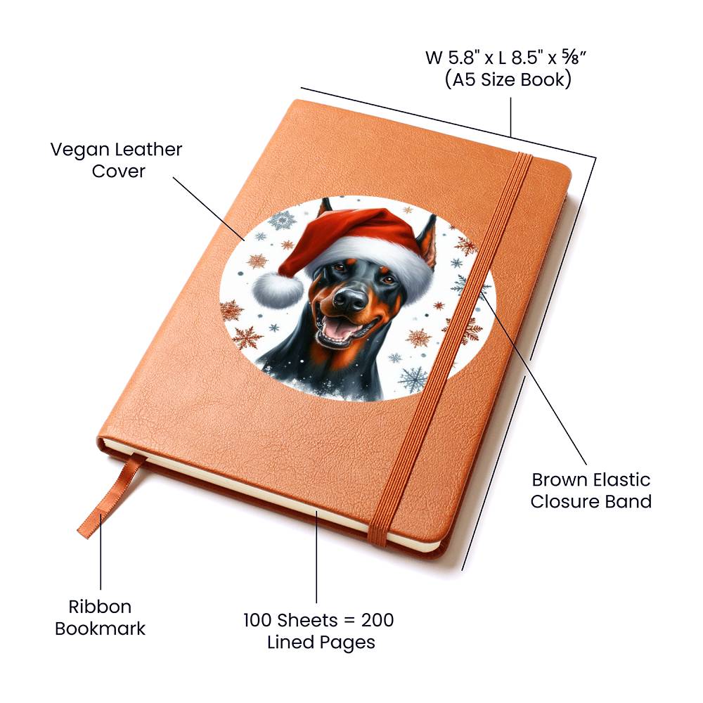 Christmas Dog - Doberman Pinscher - Vegan Leather Journal