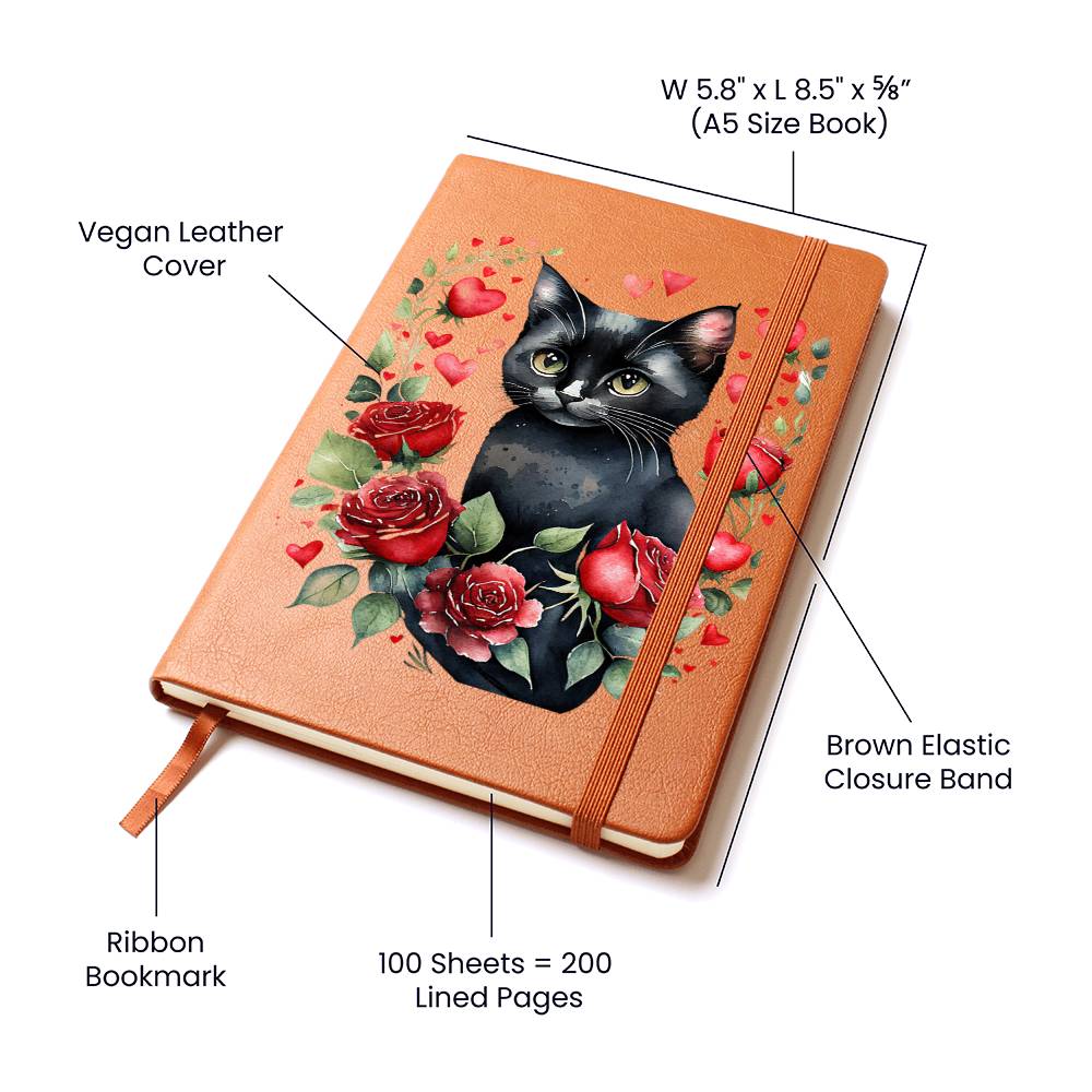 Valentine's Day Black Cat 068 - Vegan Leather Journal