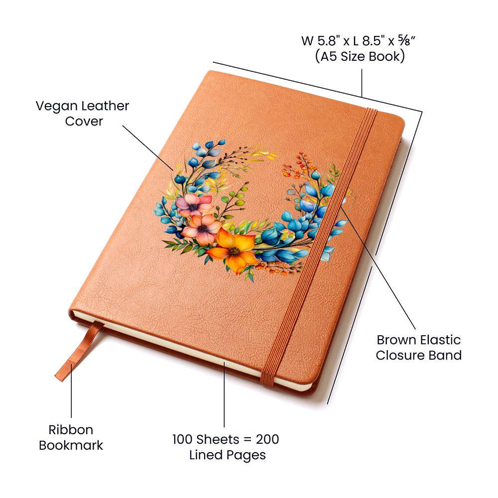 Floral Flower Wreath 065 - Vegan Leather Journal
