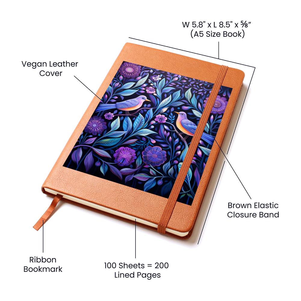 Birds And Floral Design 146 - Vegan Leather Journal
