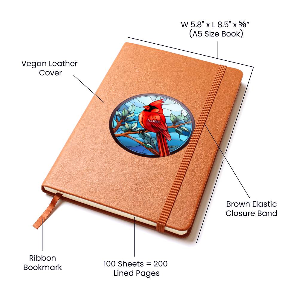 Christmas Red Cardinal Stained Glass Design 009 - Vegan Leather Journal