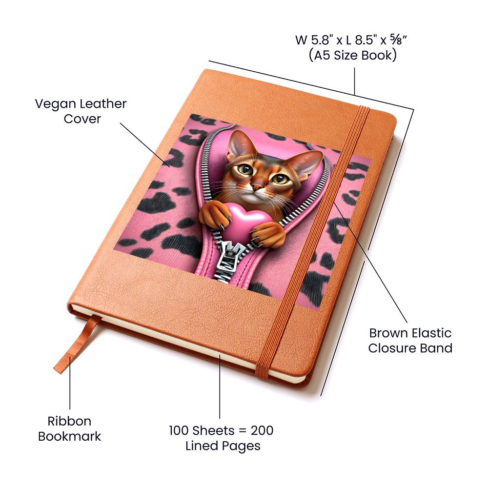 Valentine's Day Cat And Zipper 022 - Vegan Leather Journal