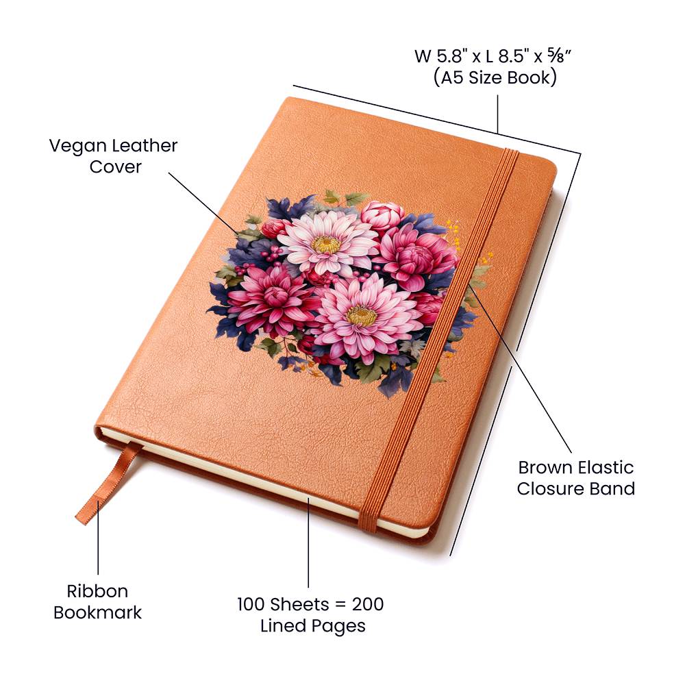 Floral Flower Wreath 095 - Vegan Leather Journal