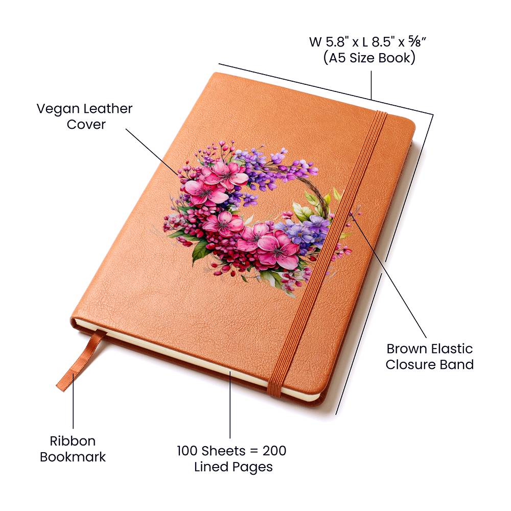 Floral Flower Wreath 045 - Vegan Leather Journal