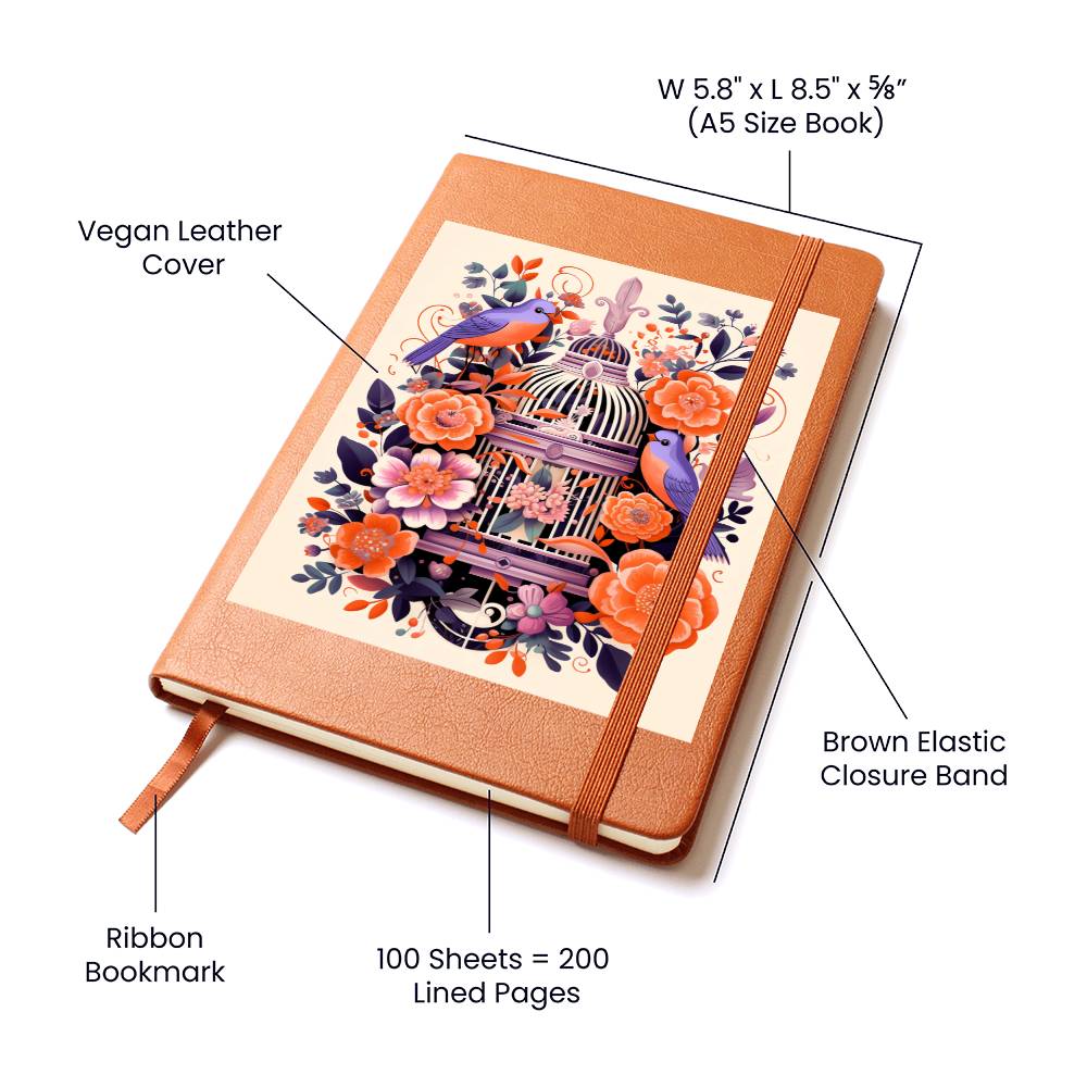 Birds And Floral Design 109 - Vegan Leather Journal