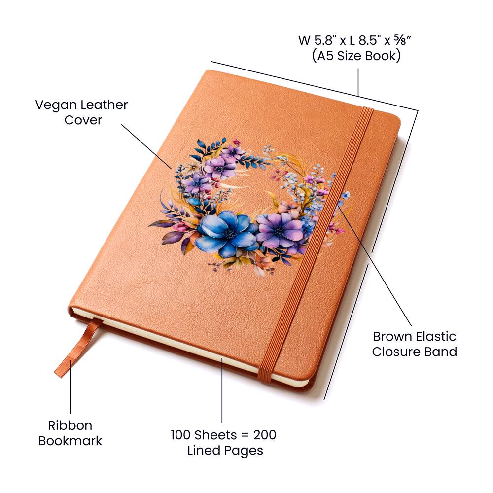 Floral Flower Wreath 136 - Vegan Leather Journal
