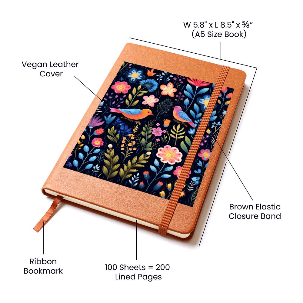 Birds And Floral Design 126 - Vegan Leather Journal