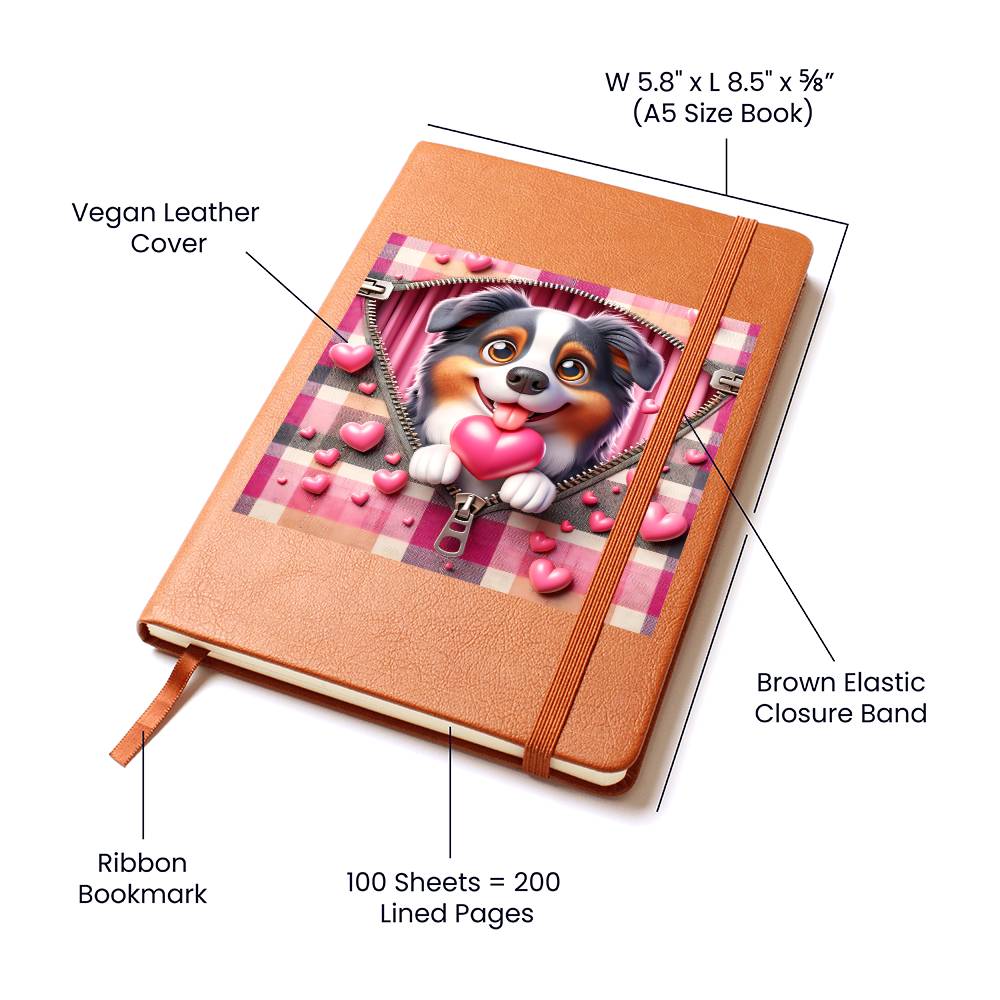 Valentine's Day Dog And Zipper 025 - Vegan Leather Journal
