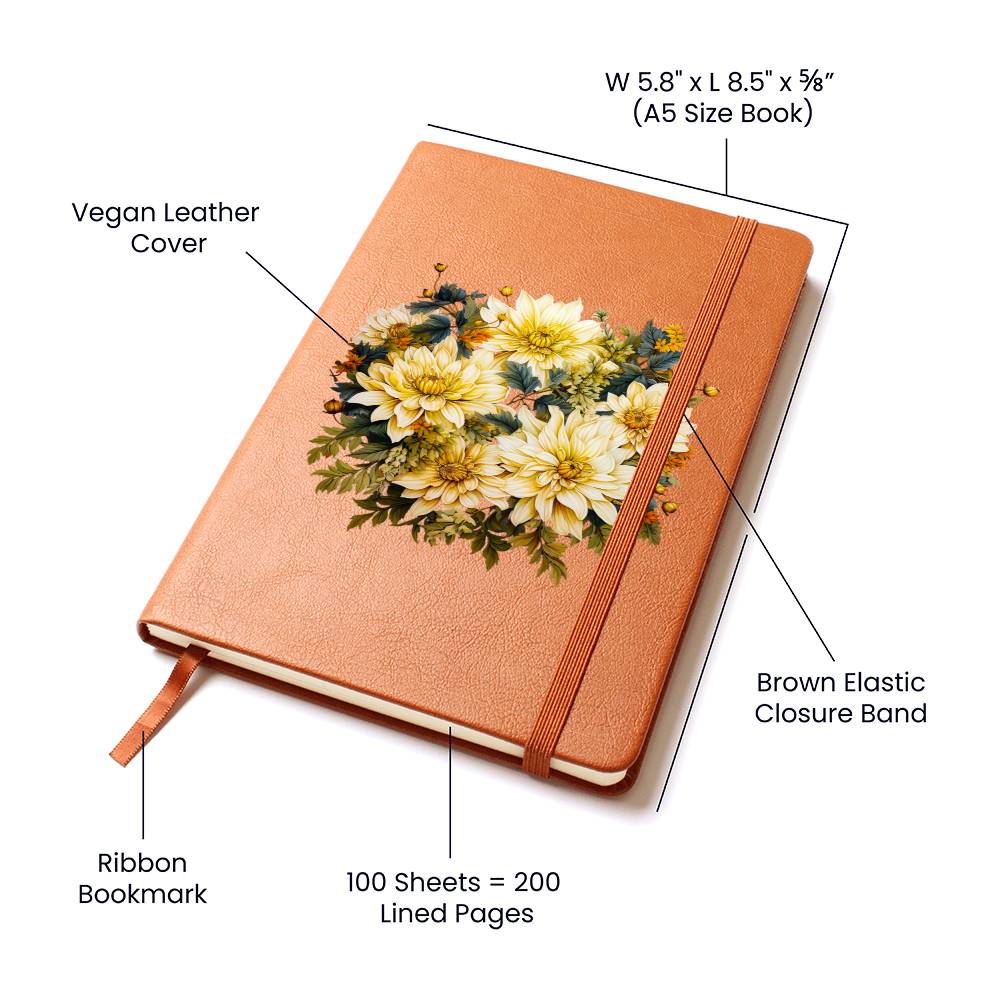 Floral Flower Wreath 096 - Vegan Leather Journal