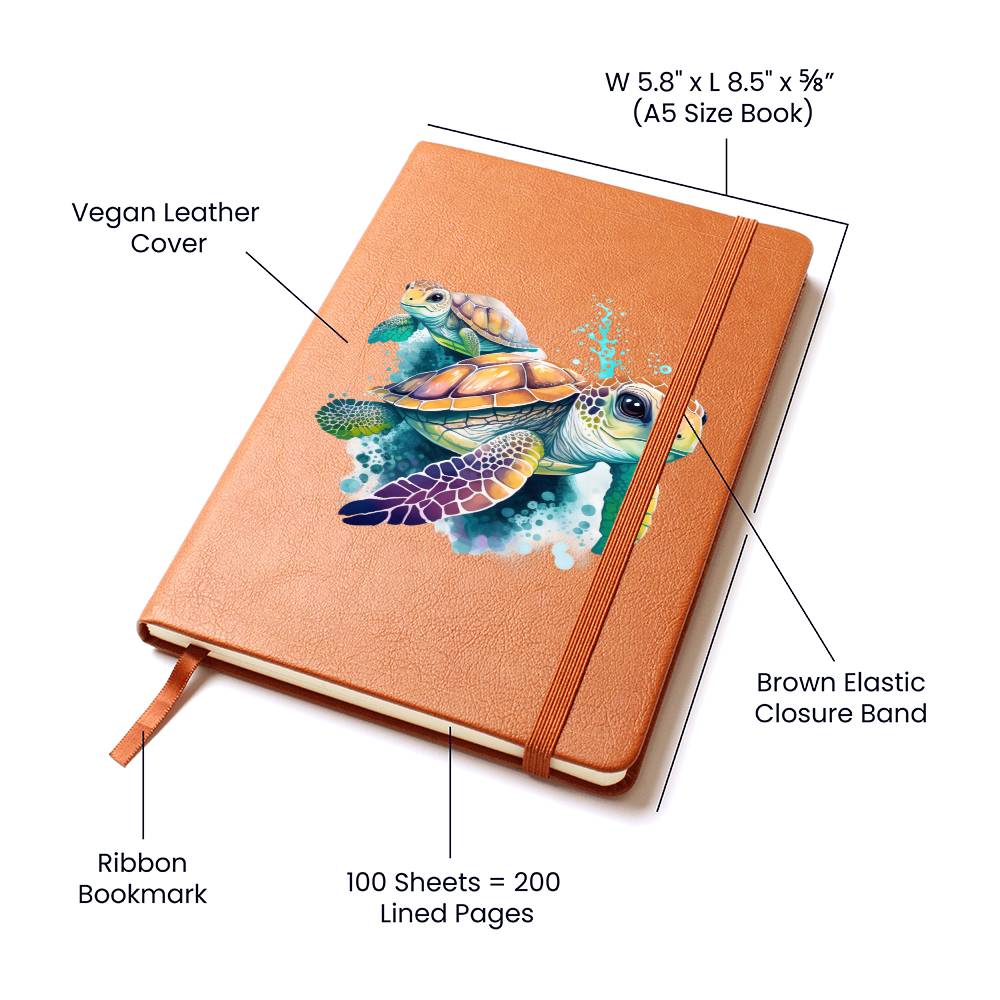 Cute Sea Turtle 011 - Vegan Leather Journal