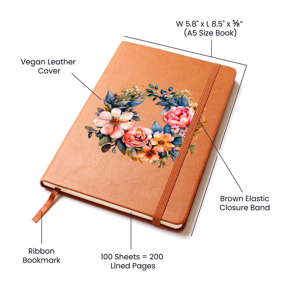 Floral Flower Wreath 055 - Vegan Leather Journal