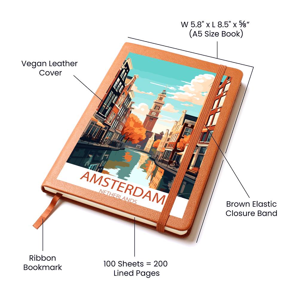 Famous Travel Destinations - Amsterdam, Netherlands - Vegan Leather Journal