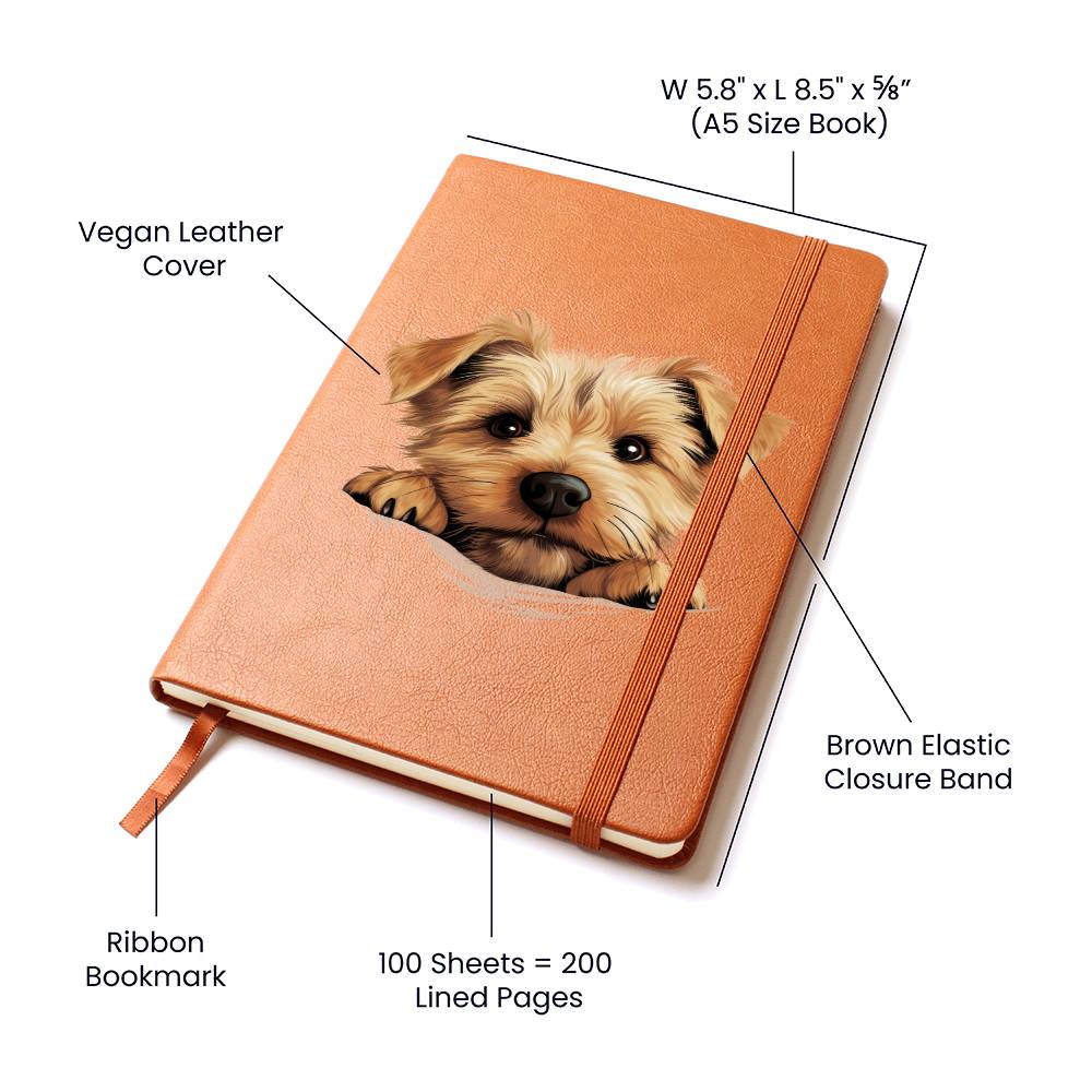 Norfolk Terrier Peeking - Vegan Leather Journal