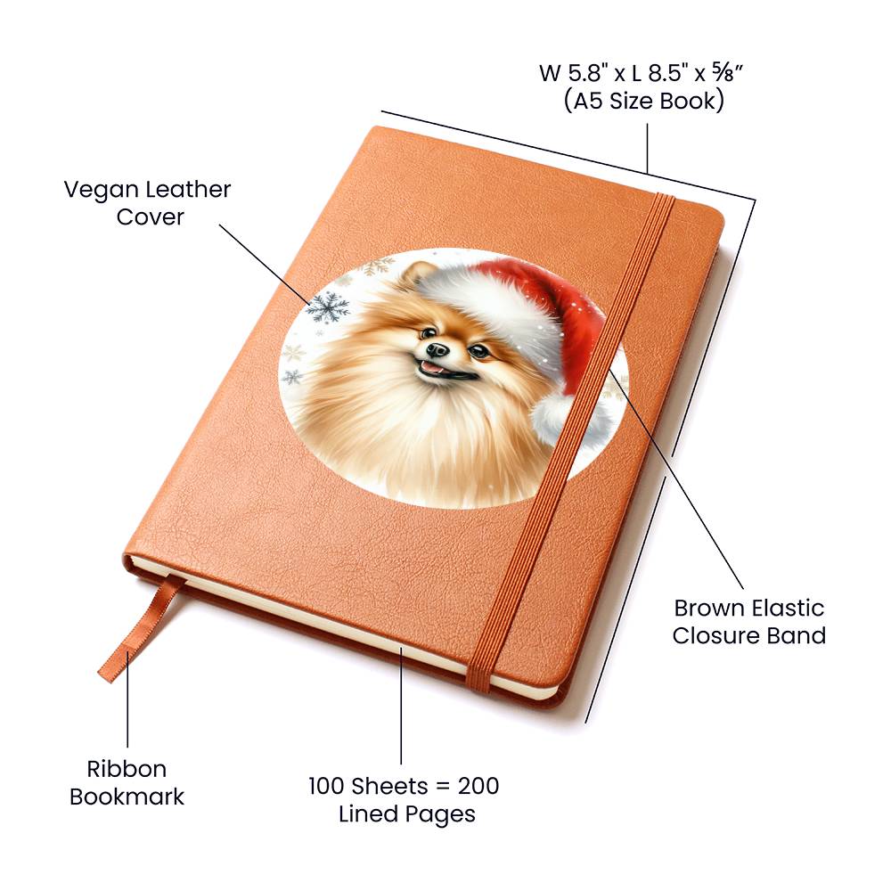 Christmas Dog - Pomeranian - Vegan Leather Journal