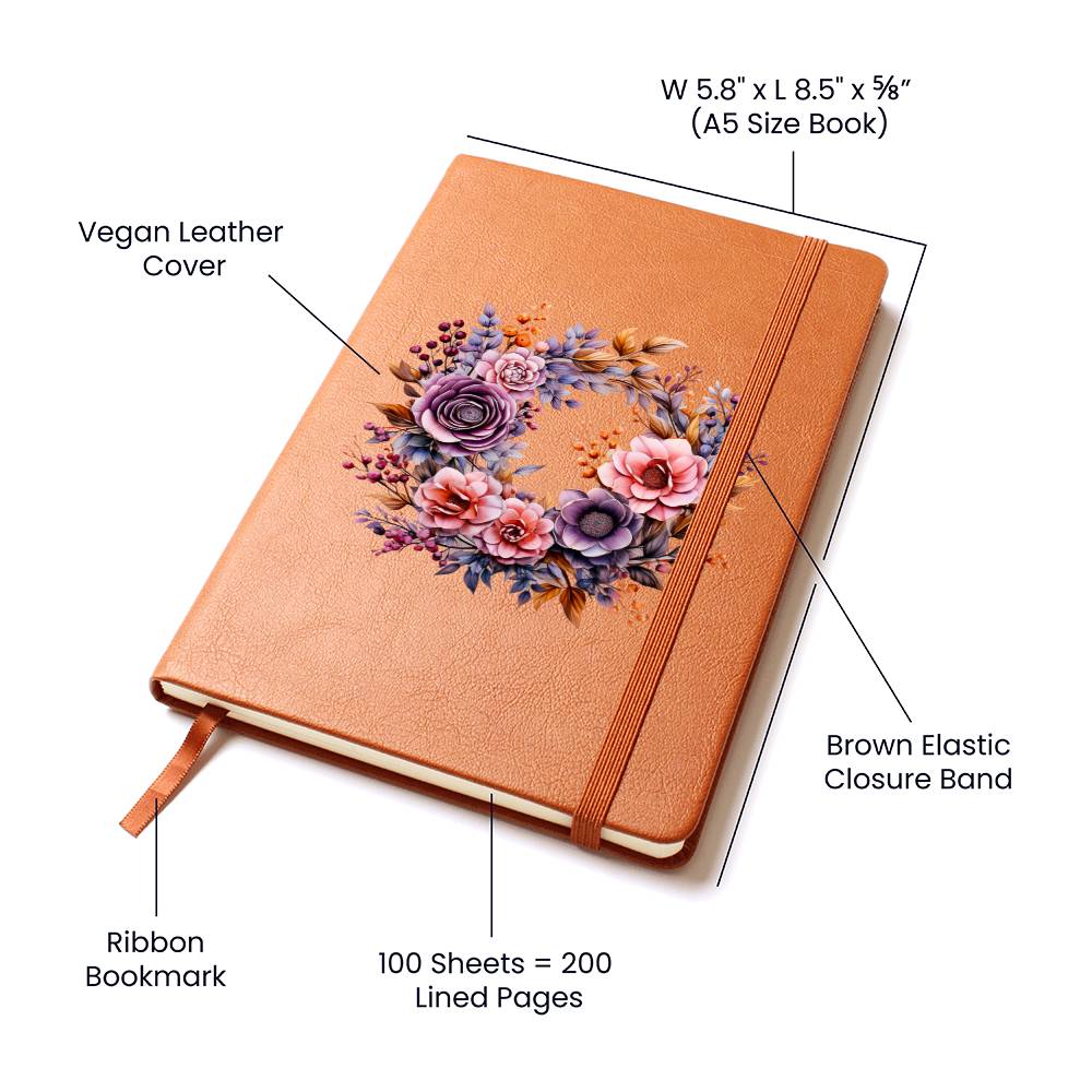 Floral Flower Wreath 086 - Vegan Leather Journal