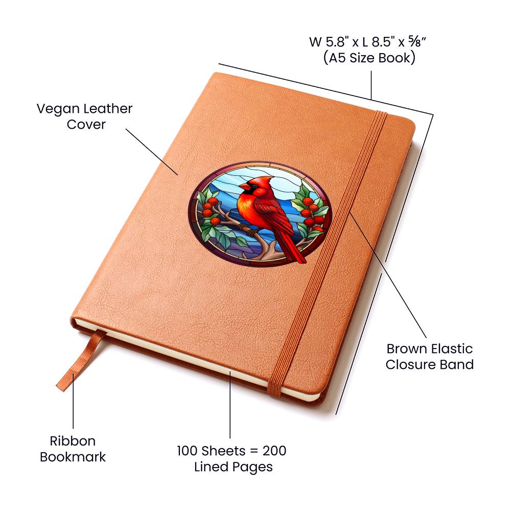 Christmas Red Cardinal Stained Glass Design 017 - Vegan Leather Journal
