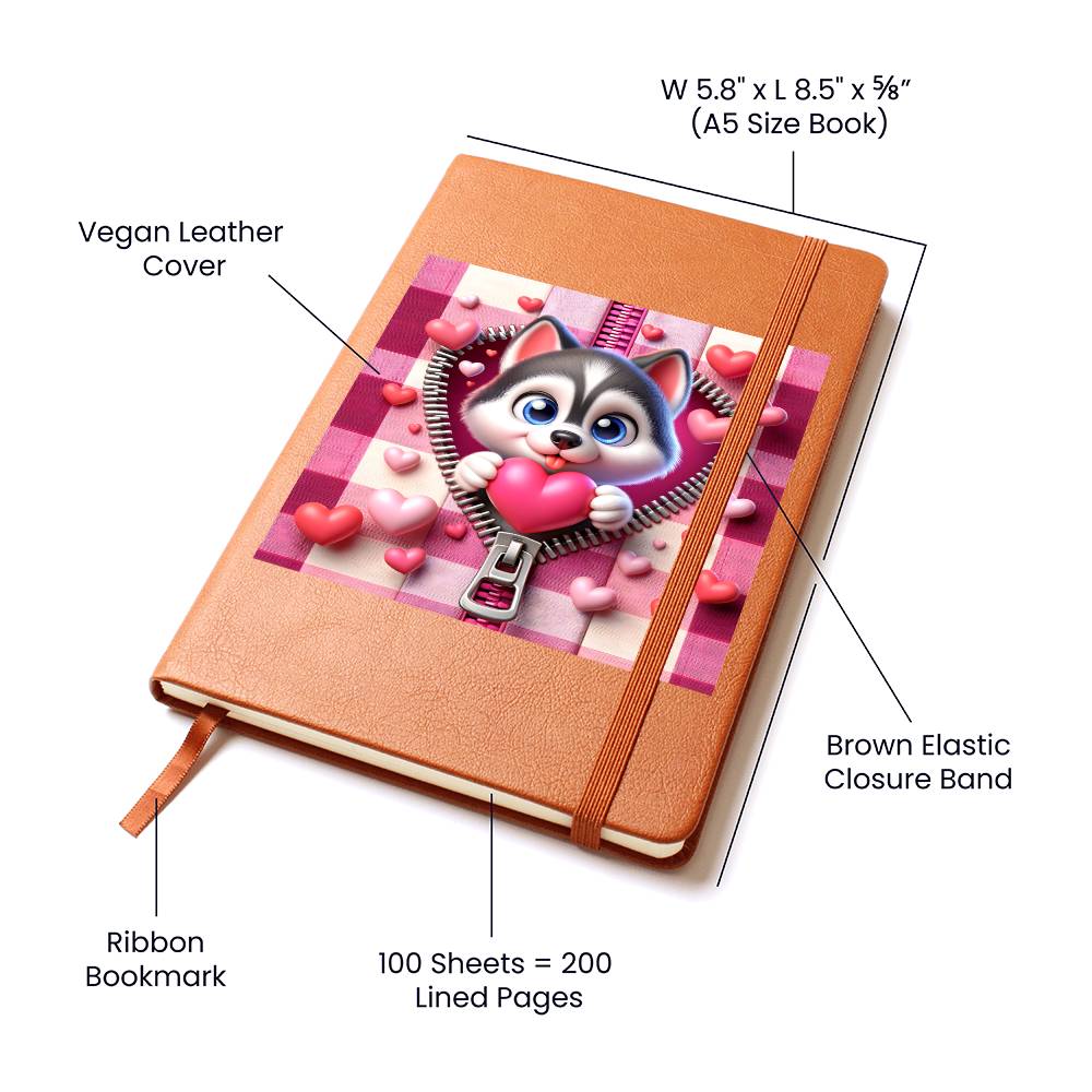 Valentine's Day Dog And Zipper 022 - Vegan Leather Journal