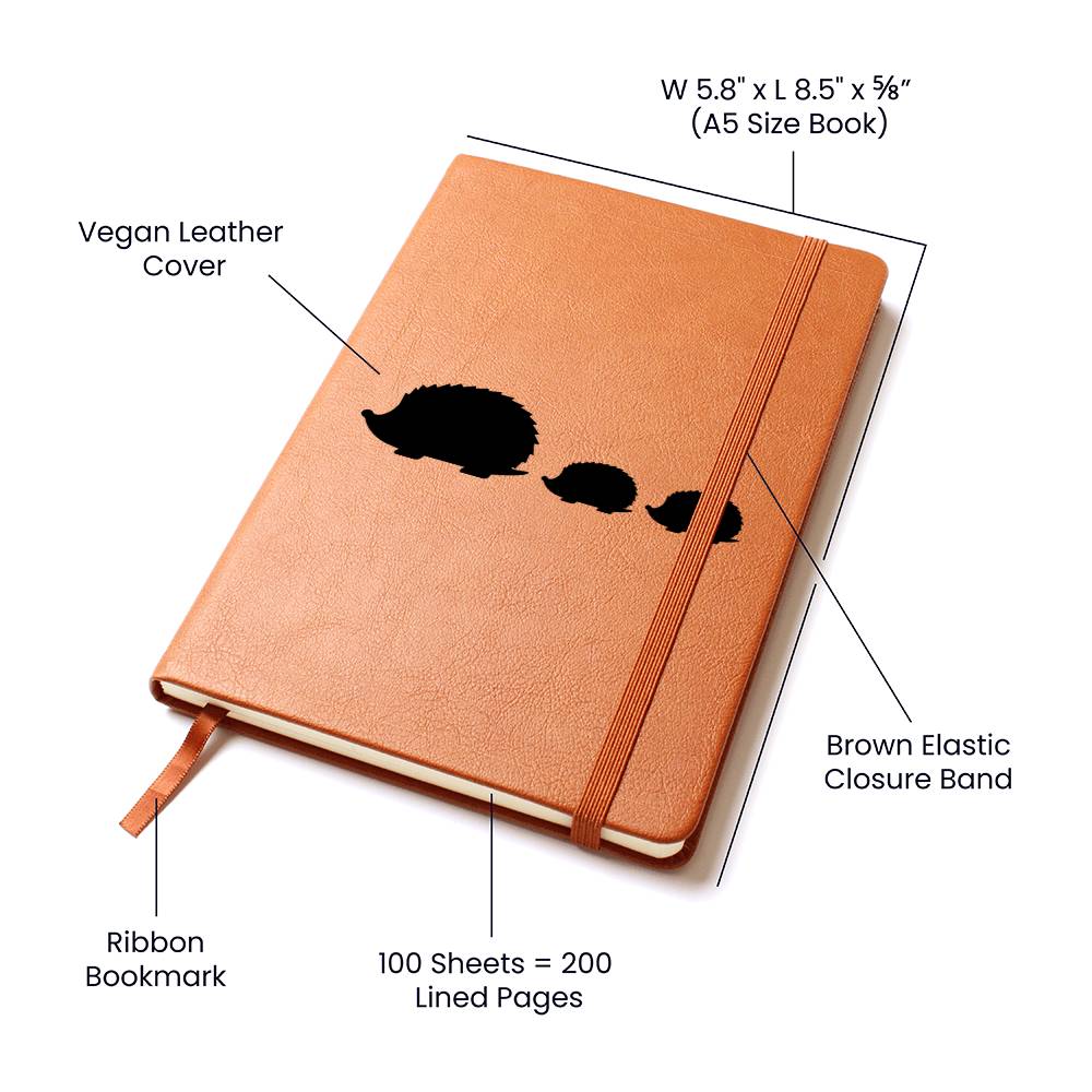 Mama Hedgehog With 2 Hoglets - Vegan Leather Journal