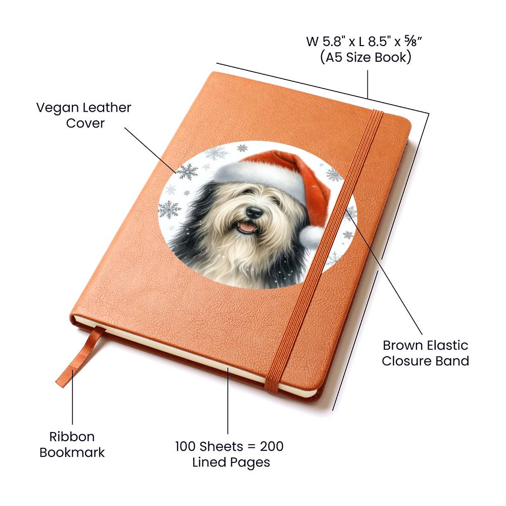 Christmas Dog - Polish Lowland Sheepdog - Vegan Leather Journal