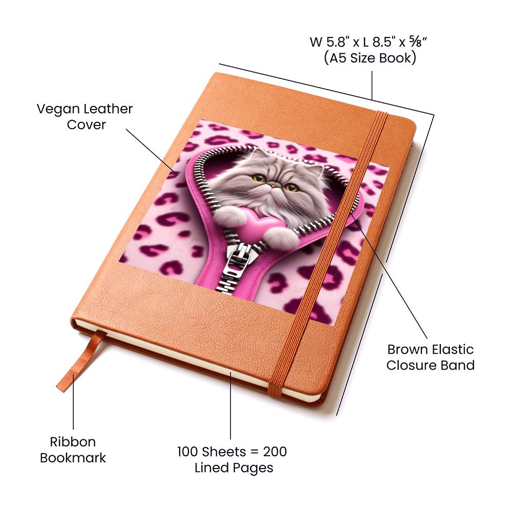 Valentine's Day Cat And Zipper 009 - Vegan Leather Journal