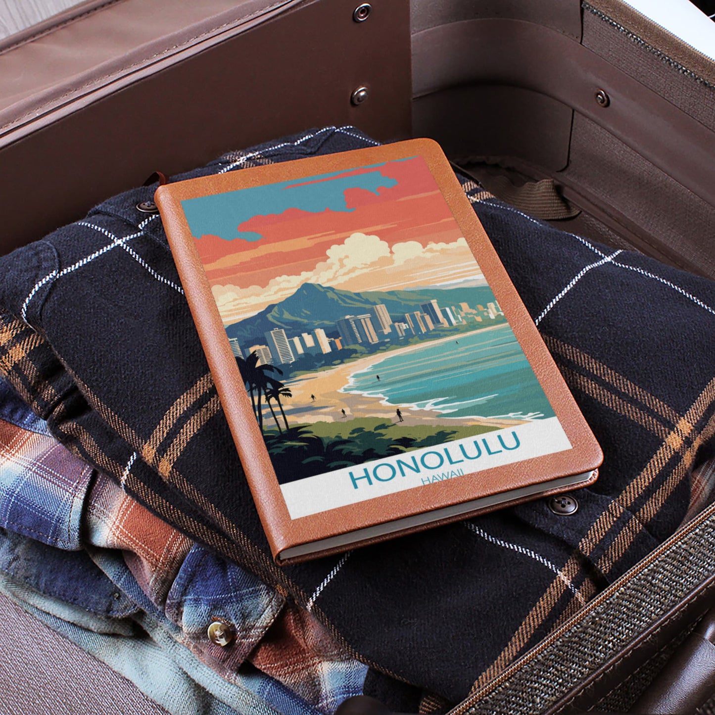 Famous Travel Destinations - Honolulu, Hawaii - Vegan Leather Journal