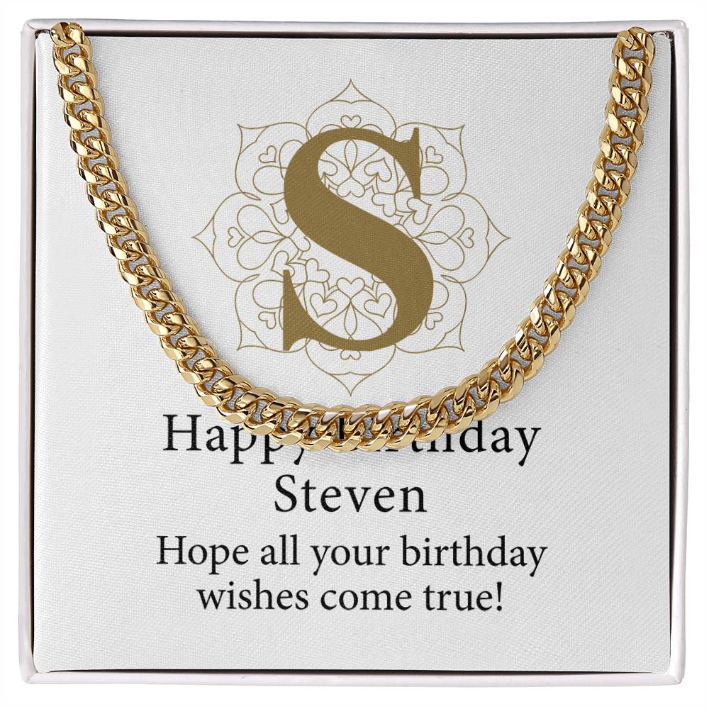 Happy Birthday Steven v01 - 14k Gold Finished Cuban Link Chain