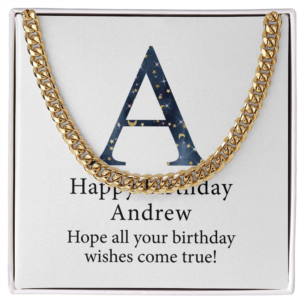 Happy Birthday Andrew v03 - 14k Gold Finished Cuban Link Chain