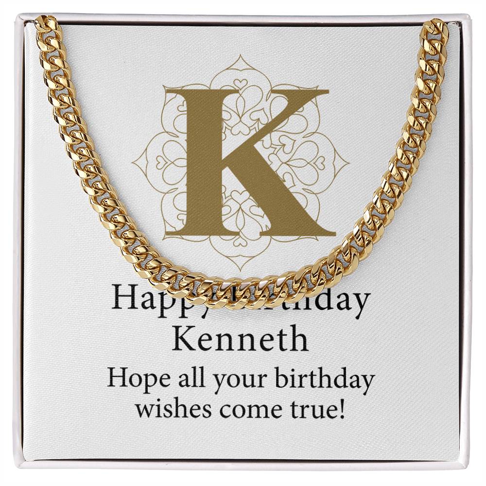 Happy Birthday Kenneth v01 - 14k Gold Finished Cuban Link Chain