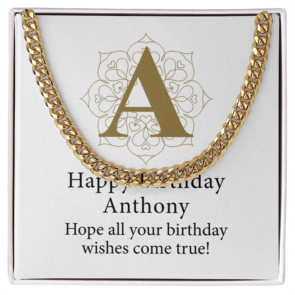 Happy Birthday Anthony v01 - 14k Gold Finished Cuban Link Chain